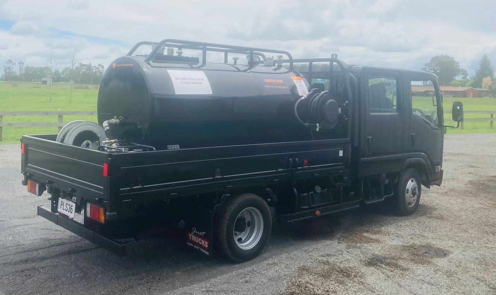 Black specialist bitumen service truck built by Robust Engineering